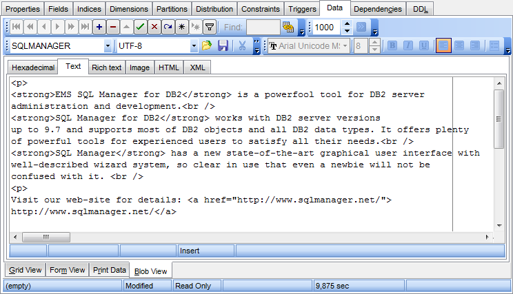 Data View - BLOB View - Text