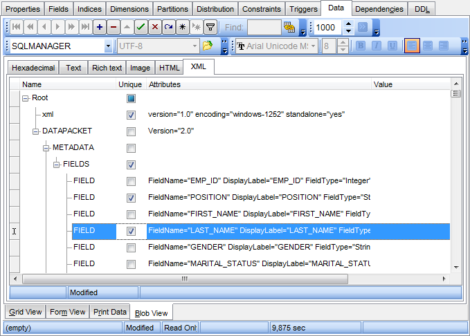 Data View - BLOB View - XML