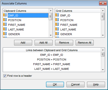 Data View - Grid View - Associate columns