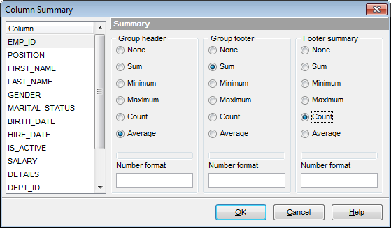 Data View - Grid View - Column Summary