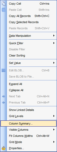 Data View - Grid View - Using the context menu