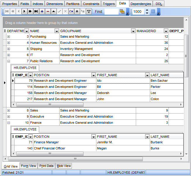 Data View - Grid View - Working in multi-level mode