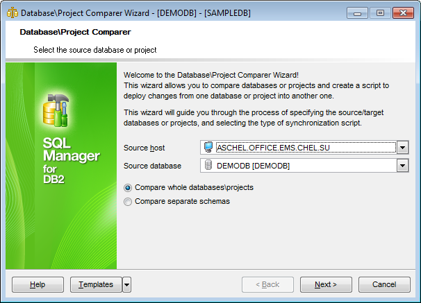 Database Comparer Wizard - Select the source database