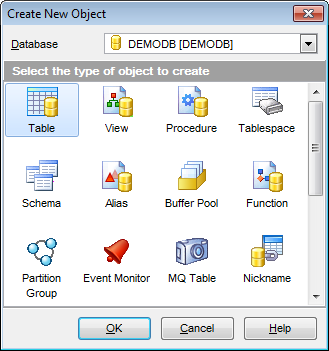 Database Objects management - Create New Object