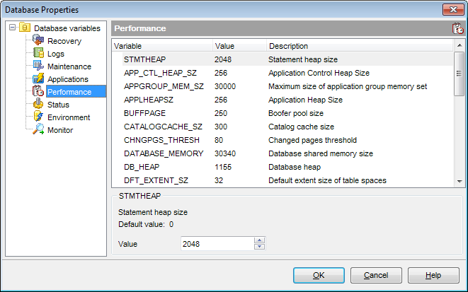 Database Properties - Database variables - Performance