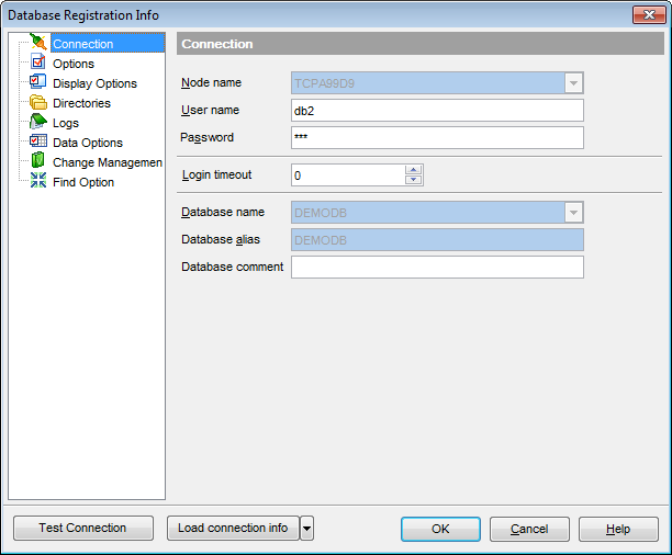 Database Registration Info - Editing connection properties