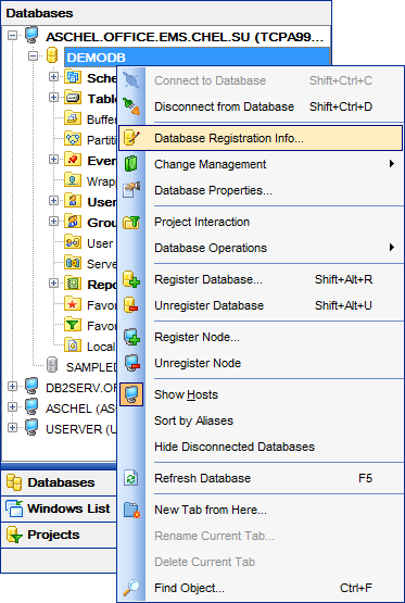 DB Explorer - Managing database registration info