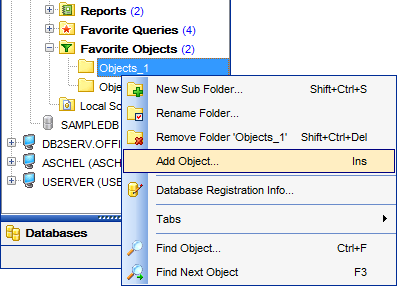 DB Explorer - Managing projects - Adding objects