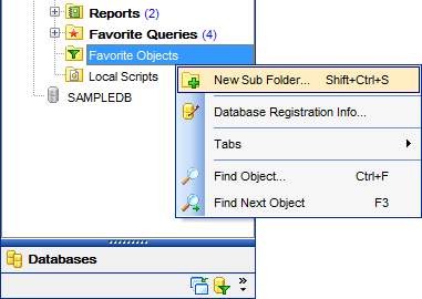 DB Explorer - Managing projects - New Subfolder