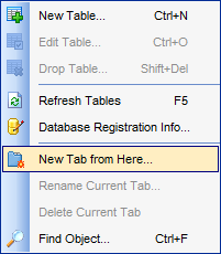 DB Explorer - Using tabs - New tab