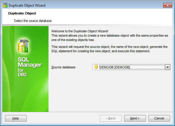 Duplicate Object Wizard - Selecting the source database