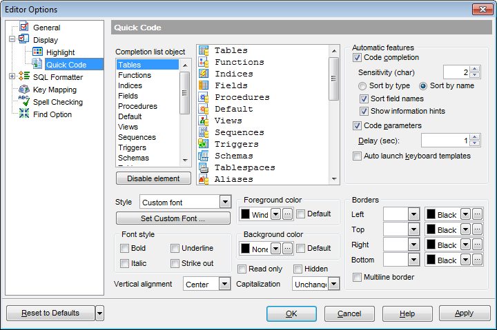 Editor Options - Display - Quick Code