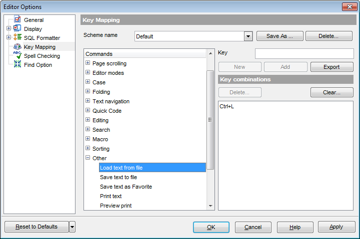 Editor Options - Key Mapping