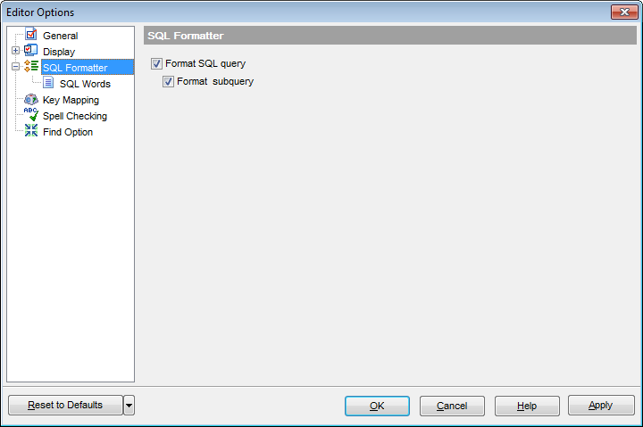 Editor Options - SQL Formatter