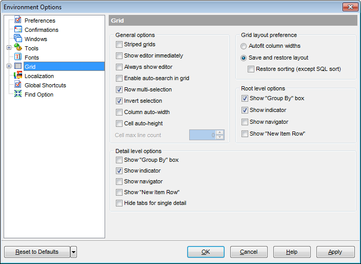 Environment Options - Grid