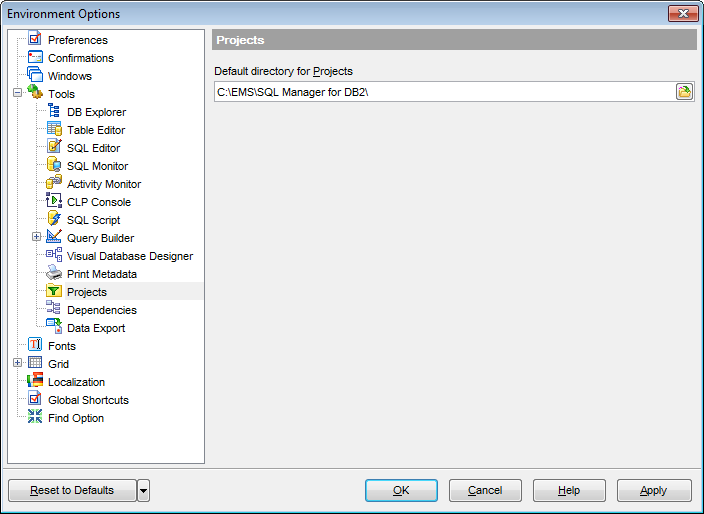 Environment Options - Tools - Projects