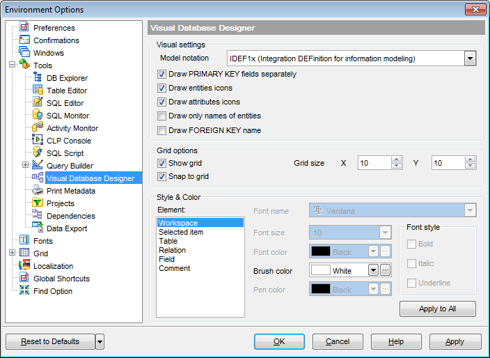 Environment Options - Tools - VDBD