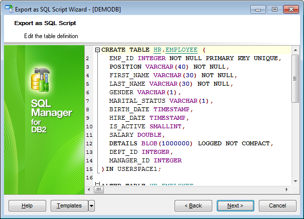 Export as SQL Script - Editing table definition