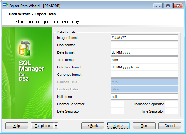 Export Data - Adjusting data formats