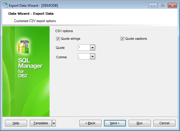 Export Data - Format-specific options - CSV