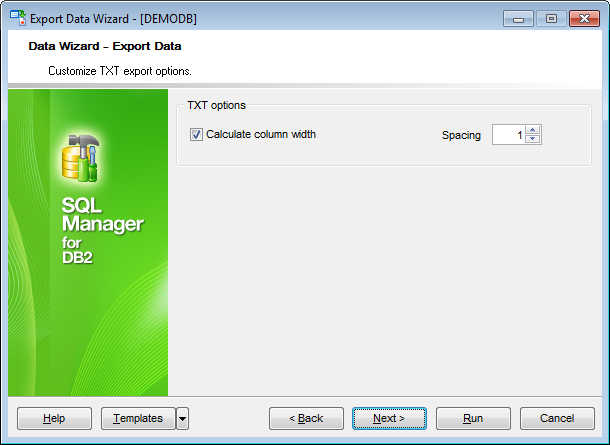 Export Data - Format-specific options - TXT