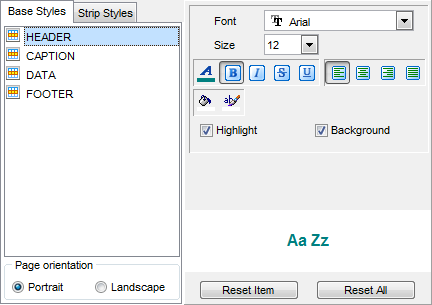 Export Data - Format-specific options - Word - Base Styles