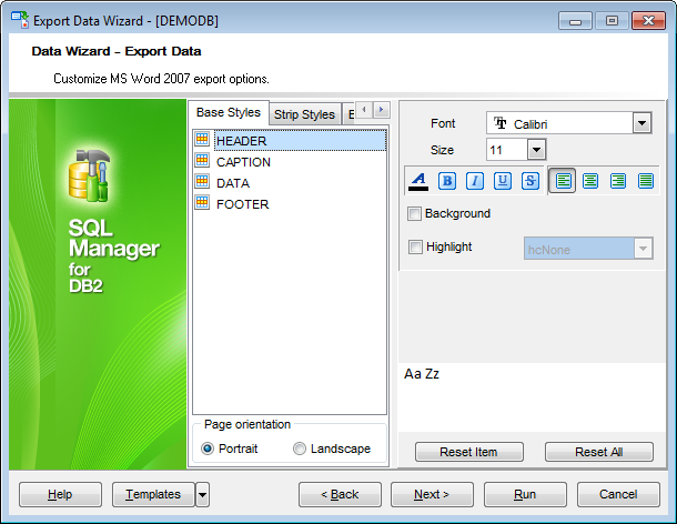 Export Data - Format-specific options - Word 2007 - Base Styles