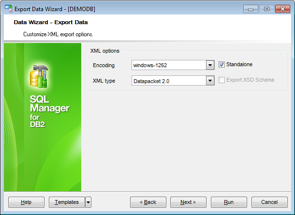 Export Data - Format-specific options - XML