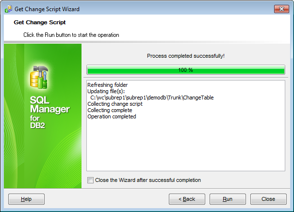 Get change script wizard - Performing operation