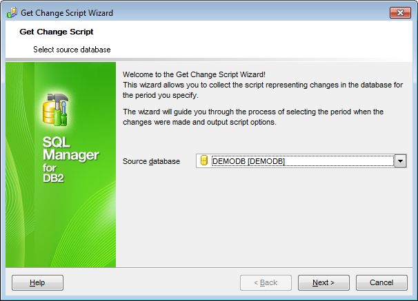 Get change script wizard - Selecting source database