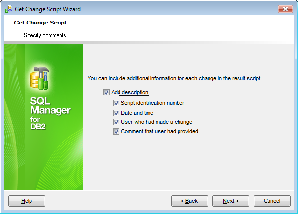 Get change script wizard - Specifying comments