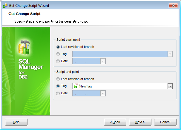 Get change script wizard - Specifying start and end points