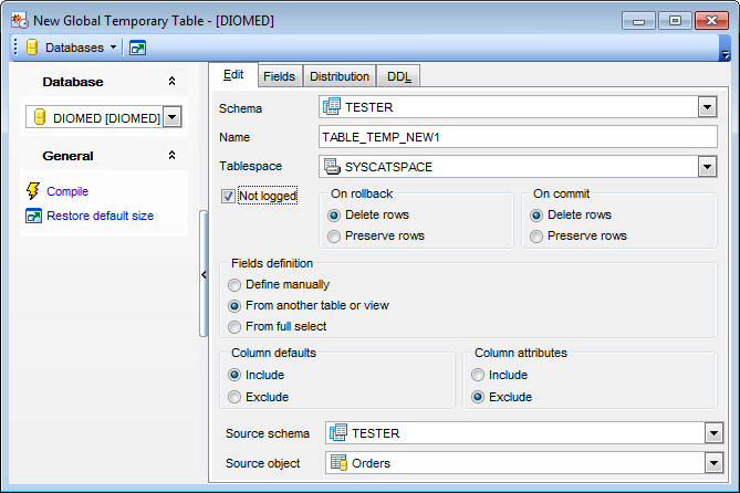 Global Temporary Table Editor - Editing Global Temporary Table Definition