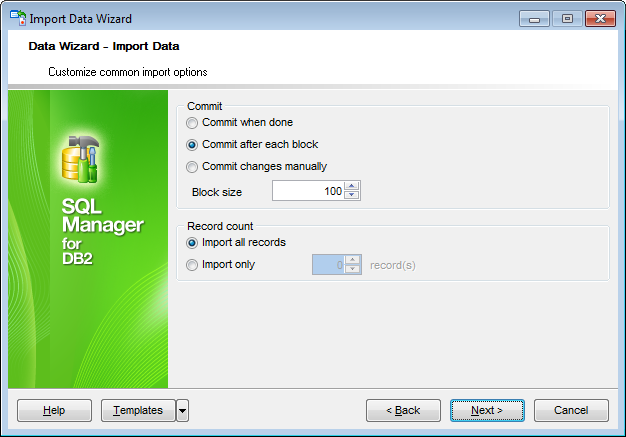 Import Data - Customizing common options