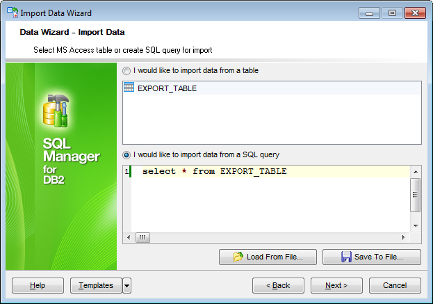 Import Data - Selecting data source