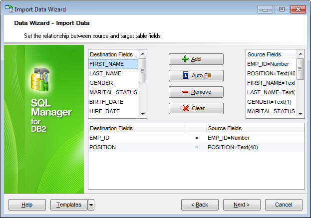 Import Data - Setting fields correspondence - Access