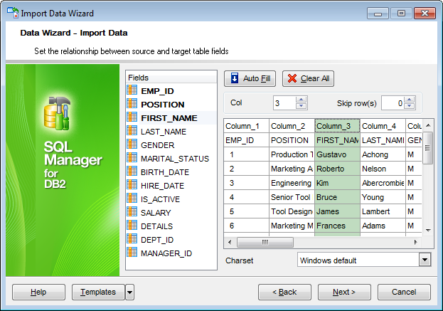 Import Data - Setting fields correspondence - CSV