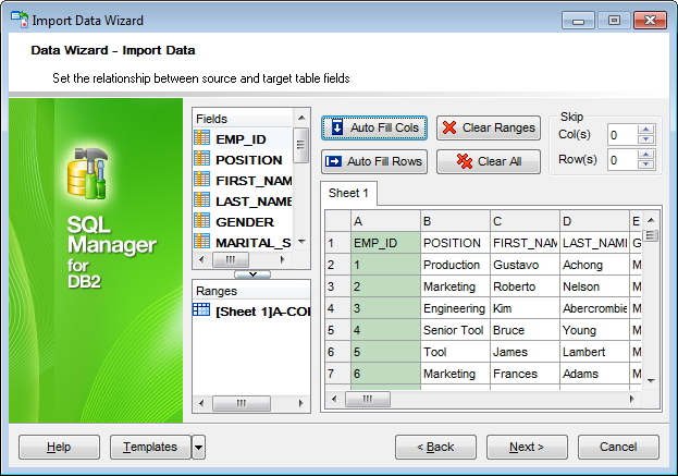 Import Data - Setting fields correspondence - Excel