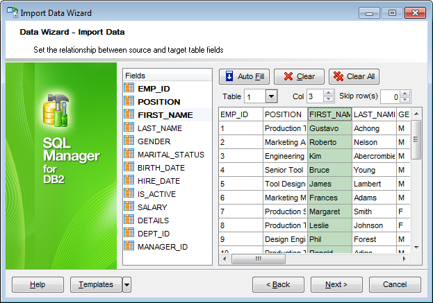 Import Data - Setting fields correspondence - HTML