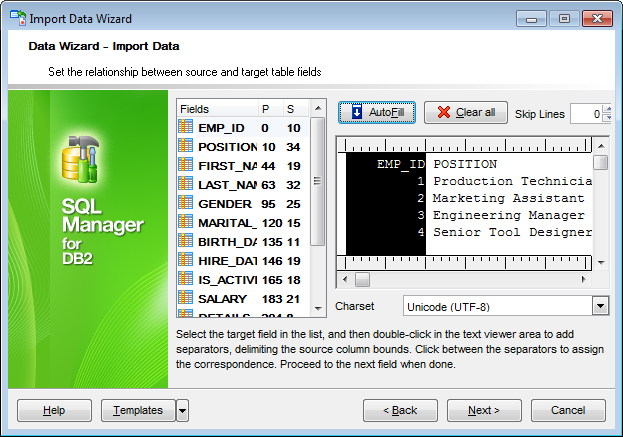 Import Data - Setting fields correspondence - TXT