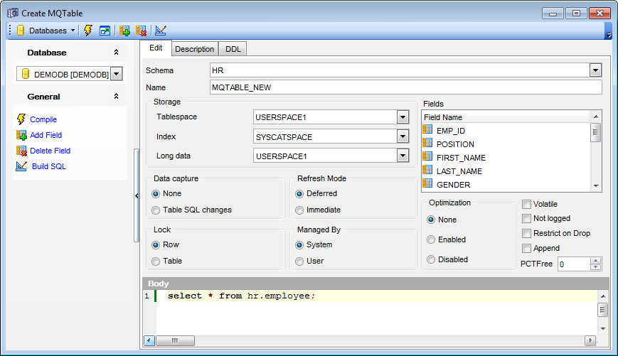 MQ Table Editor - Editing MQ Table definition