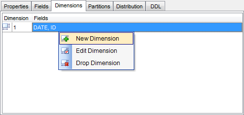 New table - Managing dimensions