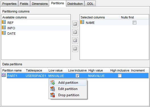 New table - Managing partitions