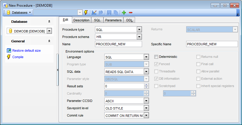 Procedure Editor - Editing procedure definition