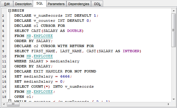 Procedure Editor - Editing SQL