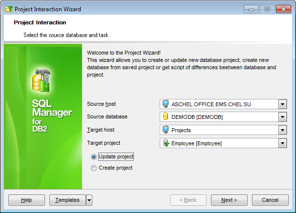 Project Interaction - Select the source database