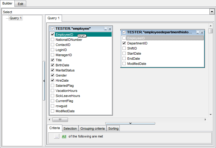 Query Builder - Joining two objects