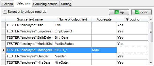 Query Builder - Setting output fields