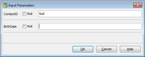 Query parameters - Input parameters dialog