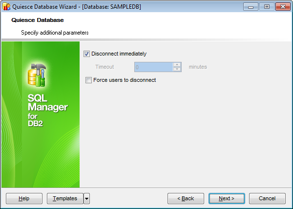 Quiesce Database - Specifying additional parameters